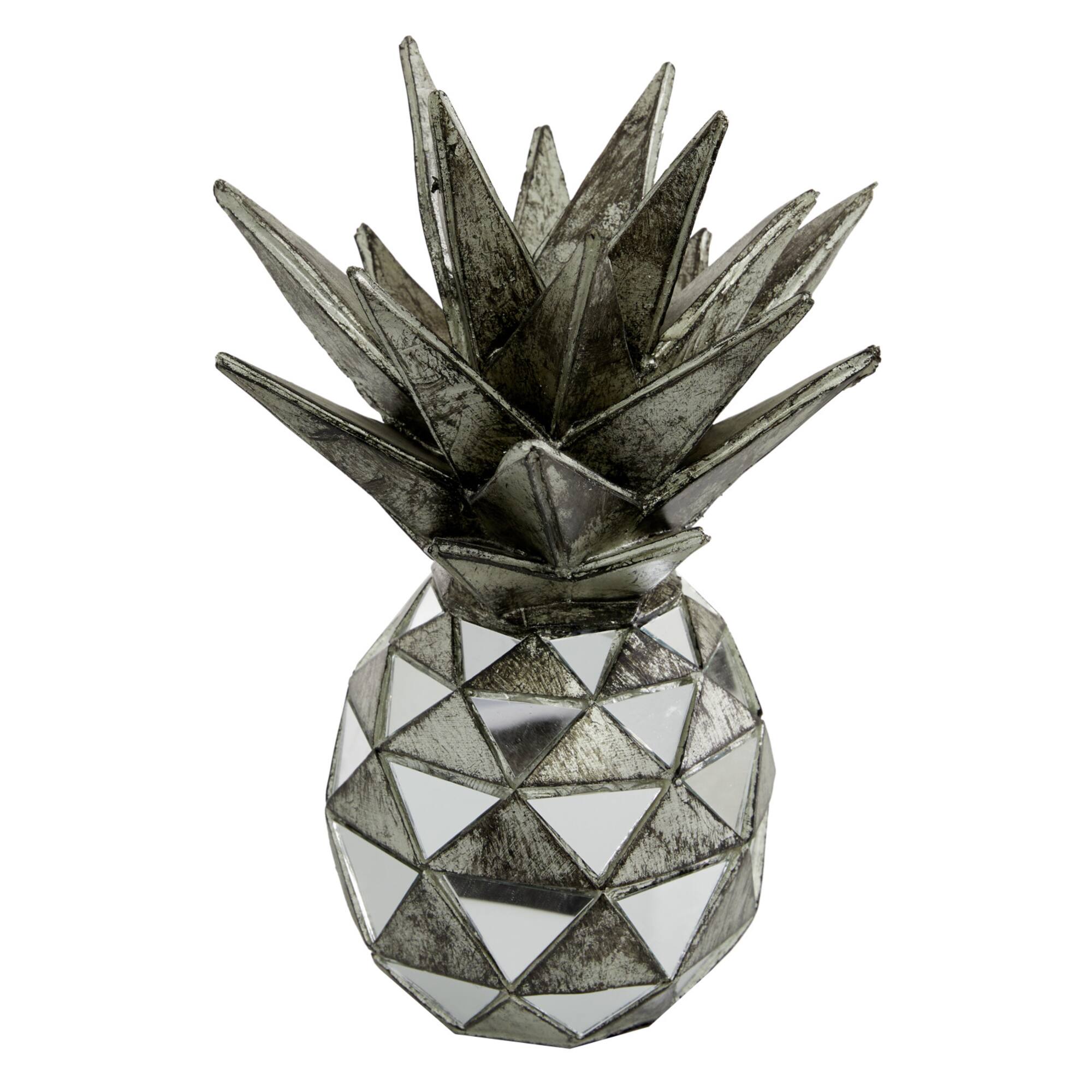 Set of 3 Silver Polystone Contemporary Fruit Sculpture, 4.5", 6.25", 10.5"